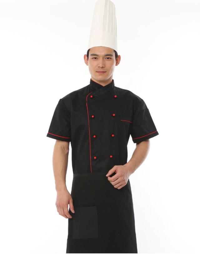 全球纺织网 供应黑厨红边 厨师服 